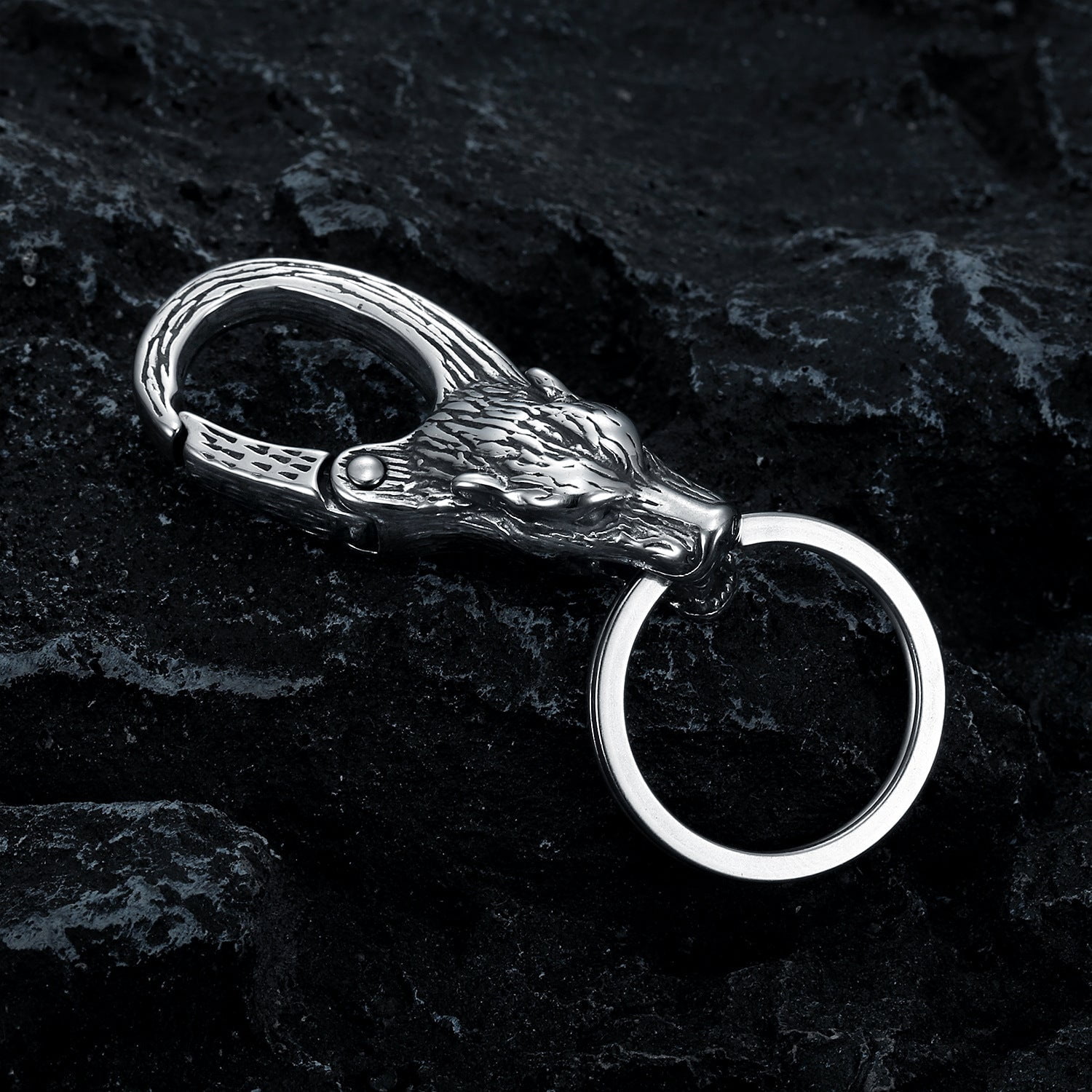 Wolf Head Keychain Stainless Steel Key Chain Fashion Lock Key European American Key Ring for Men and Women Car Key
