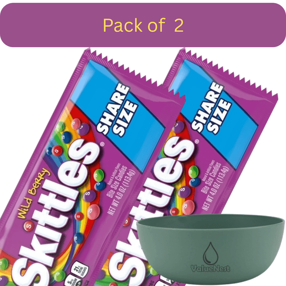 Skittles Wild Berry Chewy Candy 4 oz Bag, 2 Pack with Bowl by Value Nest