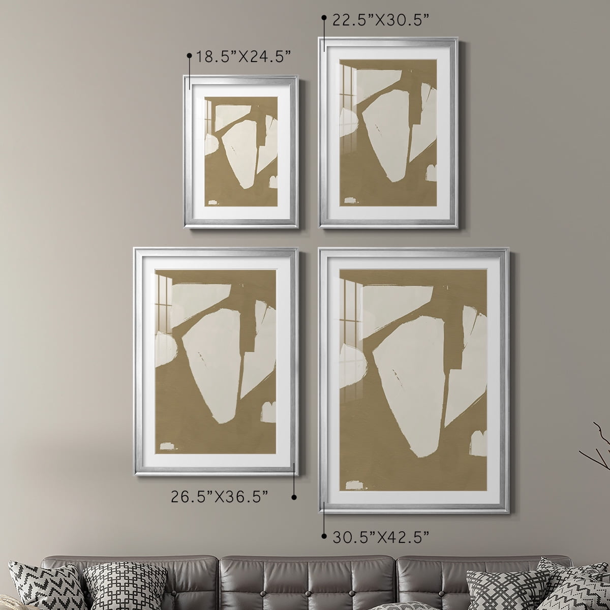 Wexford Home Chunky Abstract III Premium Framed Print, 26.5" x 36.5" - Ready to Hang, Silver (Set of 2)