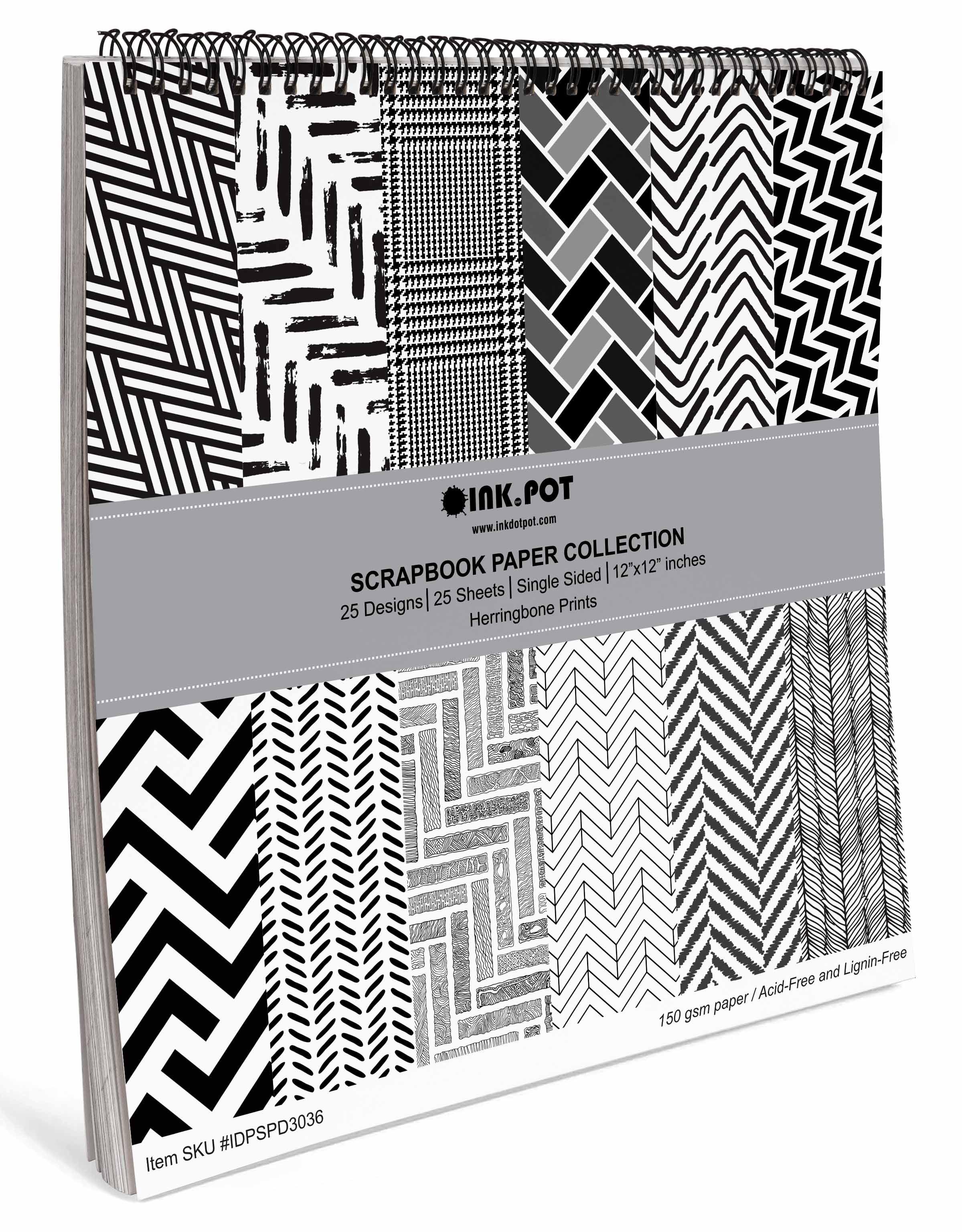 Inkdotpot 25 Sheets Herringbone Scrapbook Paper Pad 12x12- Single-Sided Scrapbook Paper- Colorful Cardstock Paper Scrapbooking DIY Decorative Background Cardmaking Supplies- Journal Craft Paper