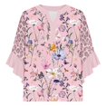 thumbnail image 5 of Babysbule Womens Ruffle 3/4 Sleeve Top Flowers Printing V-Neck Button Down Casual Loose Top for Spring Summer, 5 of 5