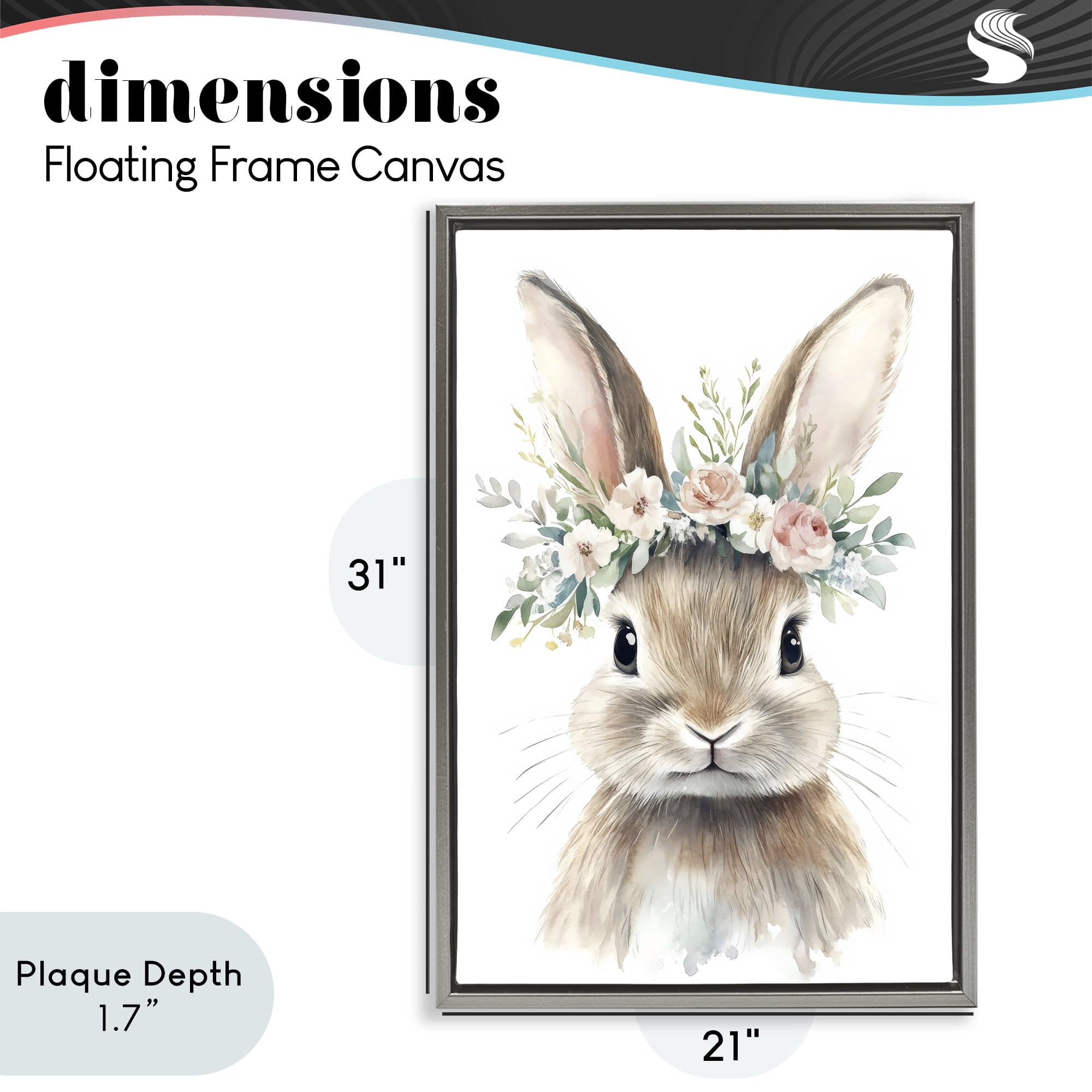 Stupell Industries Flower Adorned Baby Rabbit Gray Framed Floater Canvas Wall Art, design by Creative Studio