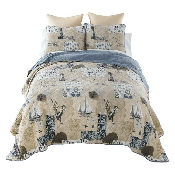 Donna Sharp Seascape Cotton 3PC Queen Coastal Quilt Set