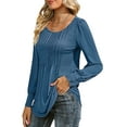 thumbnail image 5 of VDJ Blouses for Women Casual Round Neck Pleated Tunic Dressy Tops Long Sleeve Lightweight Soft Blue Tee Size L, 5 of 6