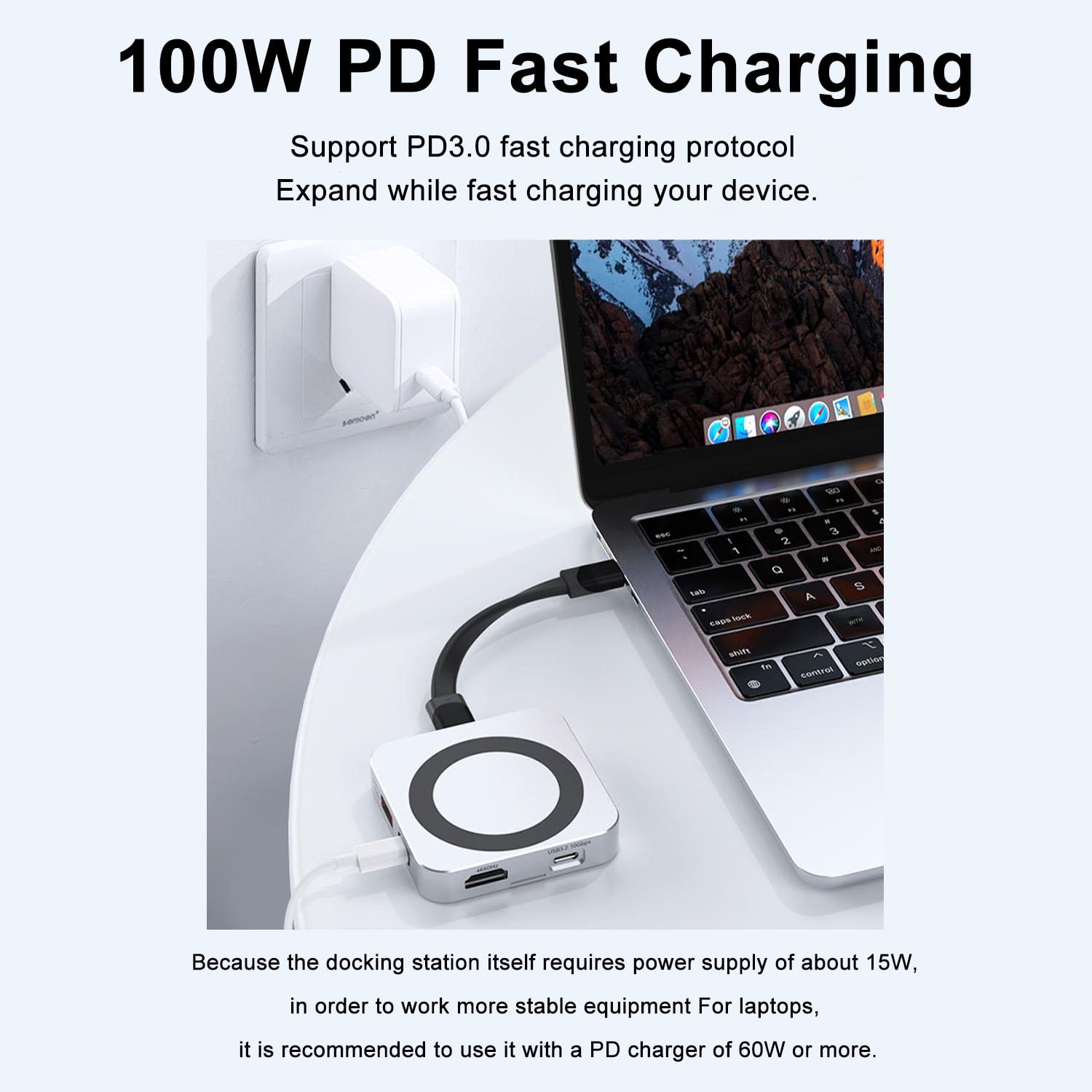 Magnetic USB C Hub with Magsafe for iPhone 17 16 15 Pro Max, 8 in 1 Type-C Docking Station 4K@60Hz HDMI SD3.0 TF3.0 Card Solt 100W PD 10Gbps USB-C AUX for MacBook Pro Air, iPad Pro,