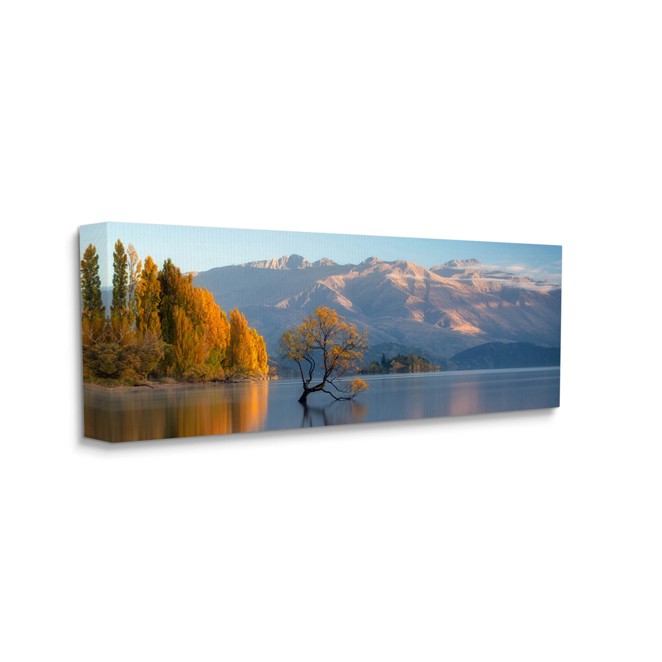 Relaxing Lake Reflection Distant Mountains Landscape Photograph Gallery Wrapped Canvas Print Wall Art