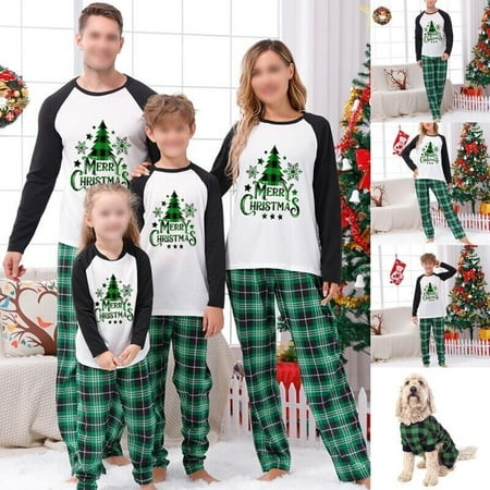 Family Matching Christmas Pajamas Set Couples Adult Kids Dog Nightwear PJs  Xmas 