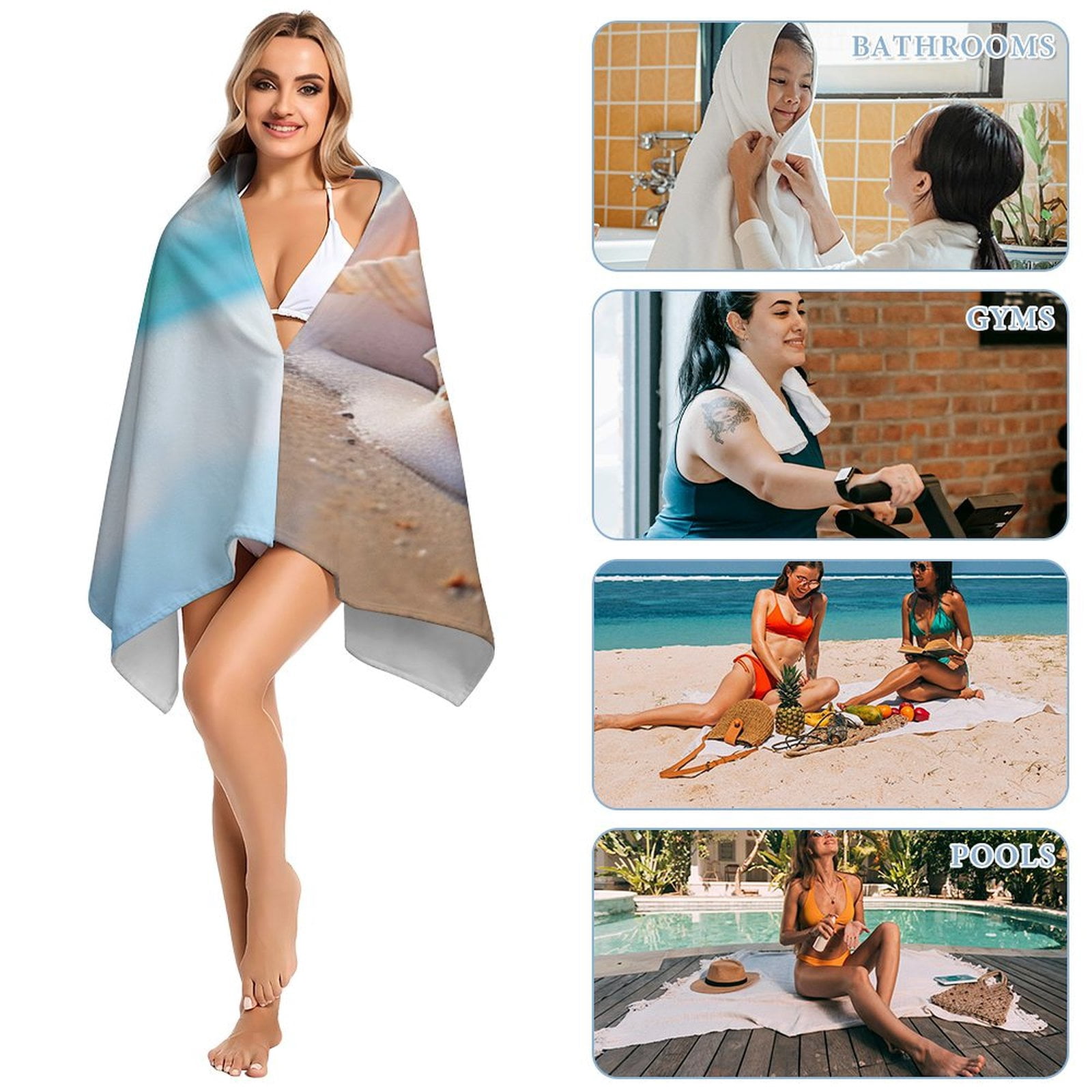 Beach Seashell Coastal Florida Beach Towels Thin Quick Fast Dry Super Absorbent Microfiber Sand Free Nautical Coastal Blanket Or Bath Towel for Travel Sports Bath Swimming Pool 30x60 inch