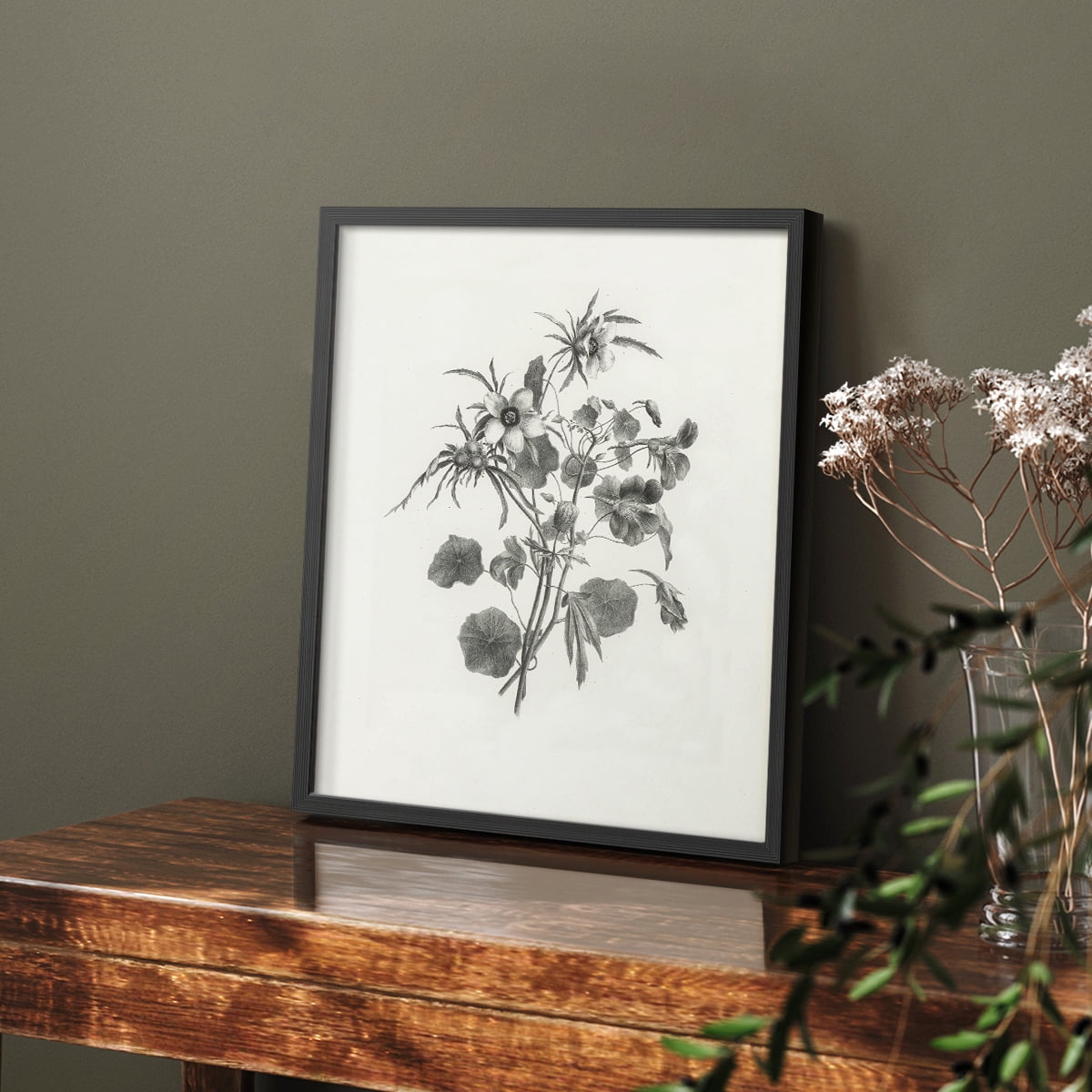 Vintage Floral Print CCCXXXVI - 14in. x 11in. Vintage Framed Print in Black Wood Frame
