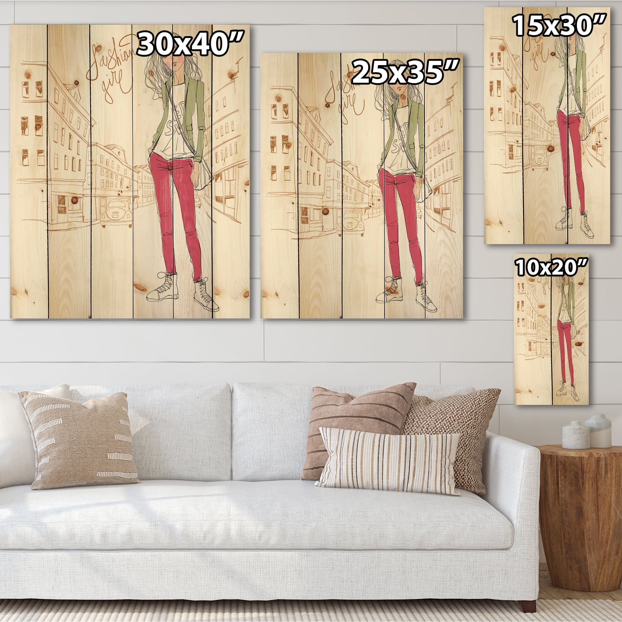 Designart 'Trendy Fashion Woman II' Children's Art Print on Natural Pine Wood