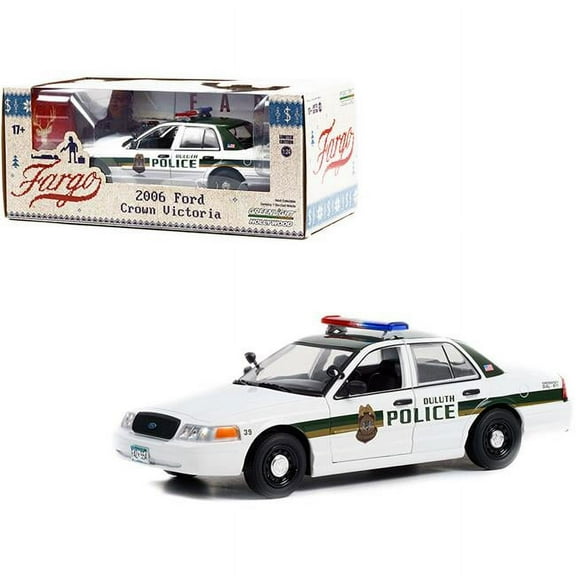 2006 Ford Crown Victoria Police Interceptor White and Green "Duluth Police" (Minnesota) "Fargo" (2014-2020) TV Series "Hollywood Series" 1/24 Diecast Model Car by Greenlight