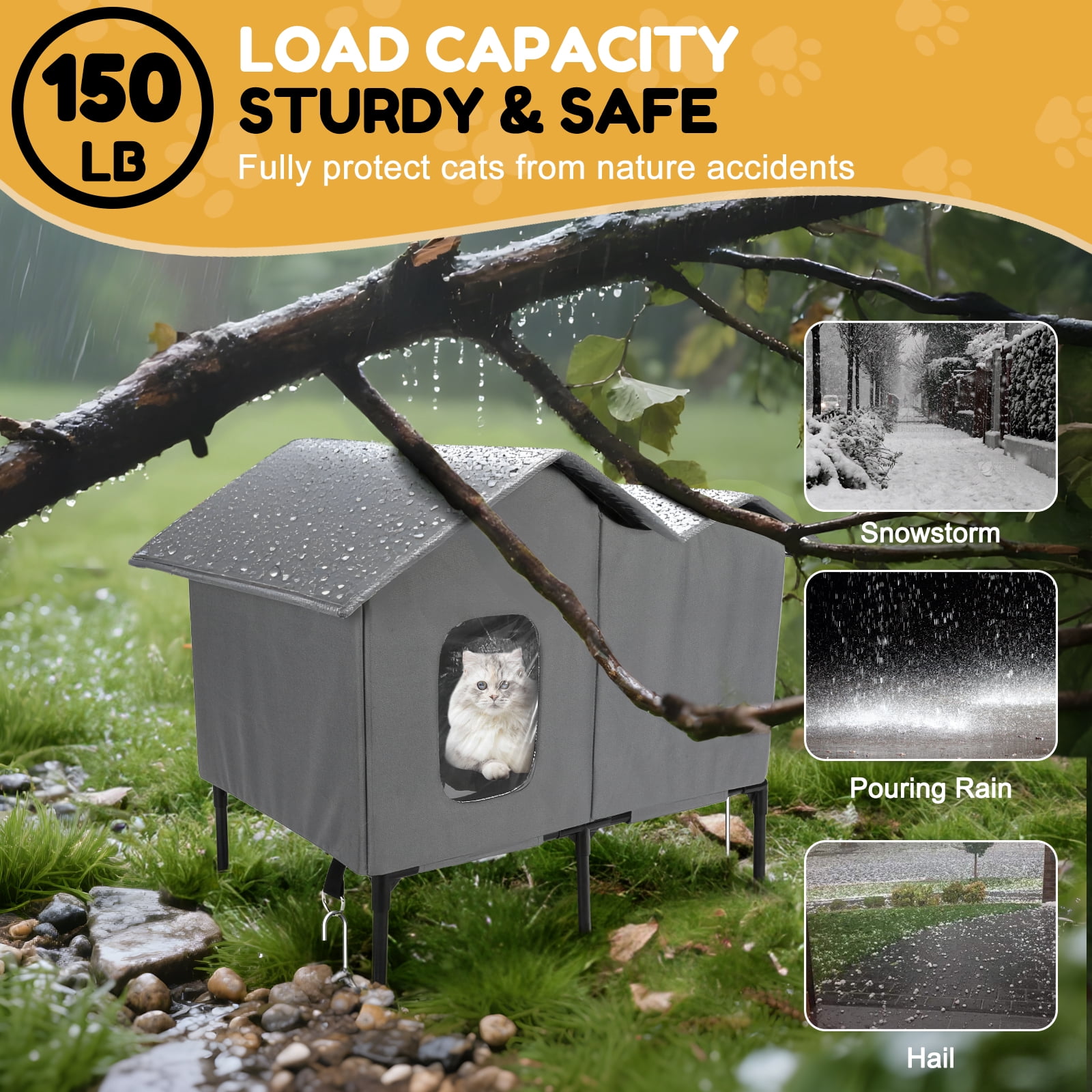 Outdoor Cat House Waterproof, Cat Shelter for Outside Cats, Weatherproof Feral Cat House for Backyard Garage Porch, Insulated Foldable Cat House Outdoor