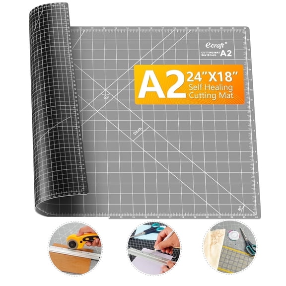 Self Healing Cutting Mat: 18"x24", 5 Ply, A2, for Sewing, Rotary, Quilting Crafts & DIY. Double Sided Gray/Black