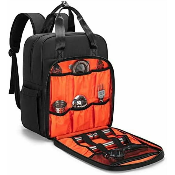 Bartender Bag Travel Bartender Kit Backpack with Padded Compartments for Wine and Bar Tools Set, Bartender Carrying Bag for Home Indoor Outdoor  Party, Black, Bag Only, Patent Pending