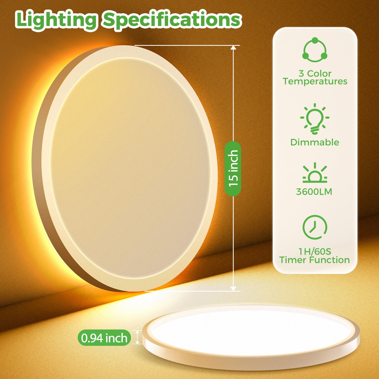 15 Inch LED Ceiling Light with Night Light 1800K, 3000K/4000K/6500K Dimmable Ceiling Light Fixtures with Remote Control, Low Profile Ceiling Lighting for Bedroom Living Room Kitchen-White