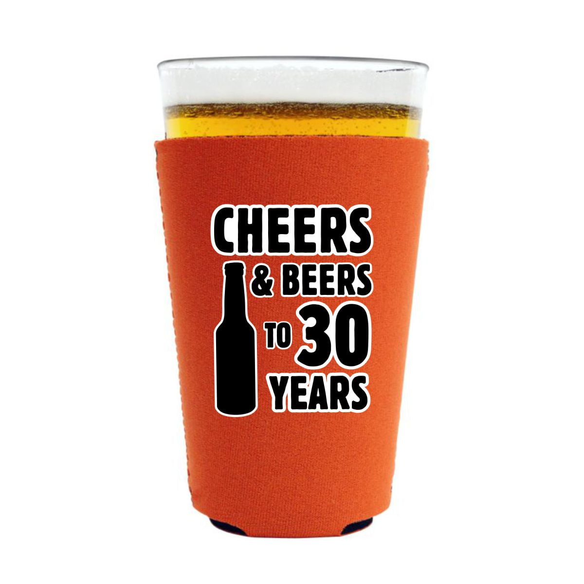 Cheers & Beers to 30 Years Pint Glass Coolie (Orange, 6 Pack)