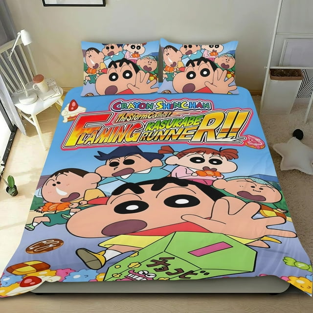 Crayon Shin-chan Conjunto de sábanas temático, trío de piezas, cómodo y amigable con la piel, diseño único, regalo de decoración para el hogar para familiares, amigos y fans,135cm *200cm