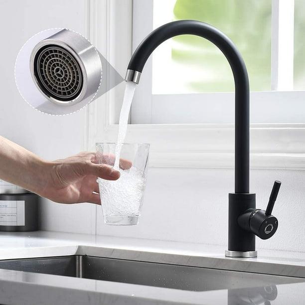 Grifo de cocina negro, grifo monomando de arco alto para fregadero, grifo  giratorio de 360 grados de acero inoxidable para fregadero de cocina, negro 