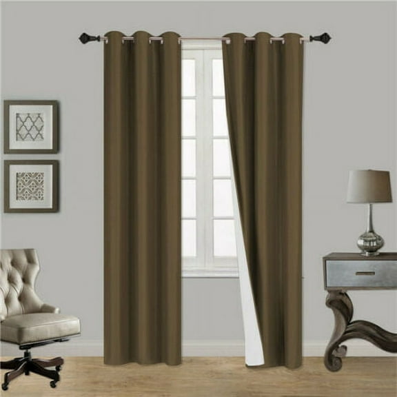 1 SET SSS BROWN Blackout Room Darkening Window Curtain Treatment Set, Two (2) Printed Grommet Panels 37"W X 84"L Each