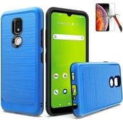 For Cricket Splendor Case / AT&T Motivate 2 Case / Cricket Icon 3 Screen Protector / Shock Absorbing Dual-Layered Brush Case ( D-Brush Blue /Tempered Glass )
