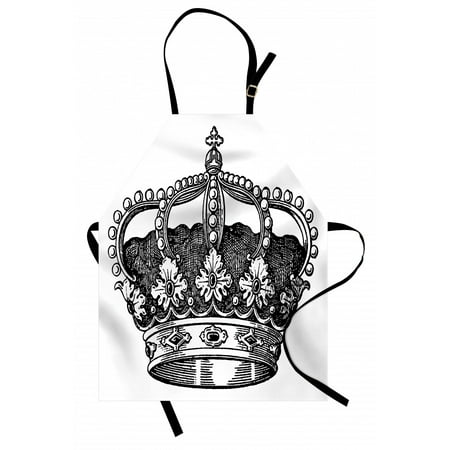 

Queen Apron Antique Royal Crown Kingdom Emperor Ruler Czar Symbol Monarchy Authority Icon Unisex Kitchen Bib Apron with Adjustable Neck for Cooking Baking Gardening Black and White by Ambesonne