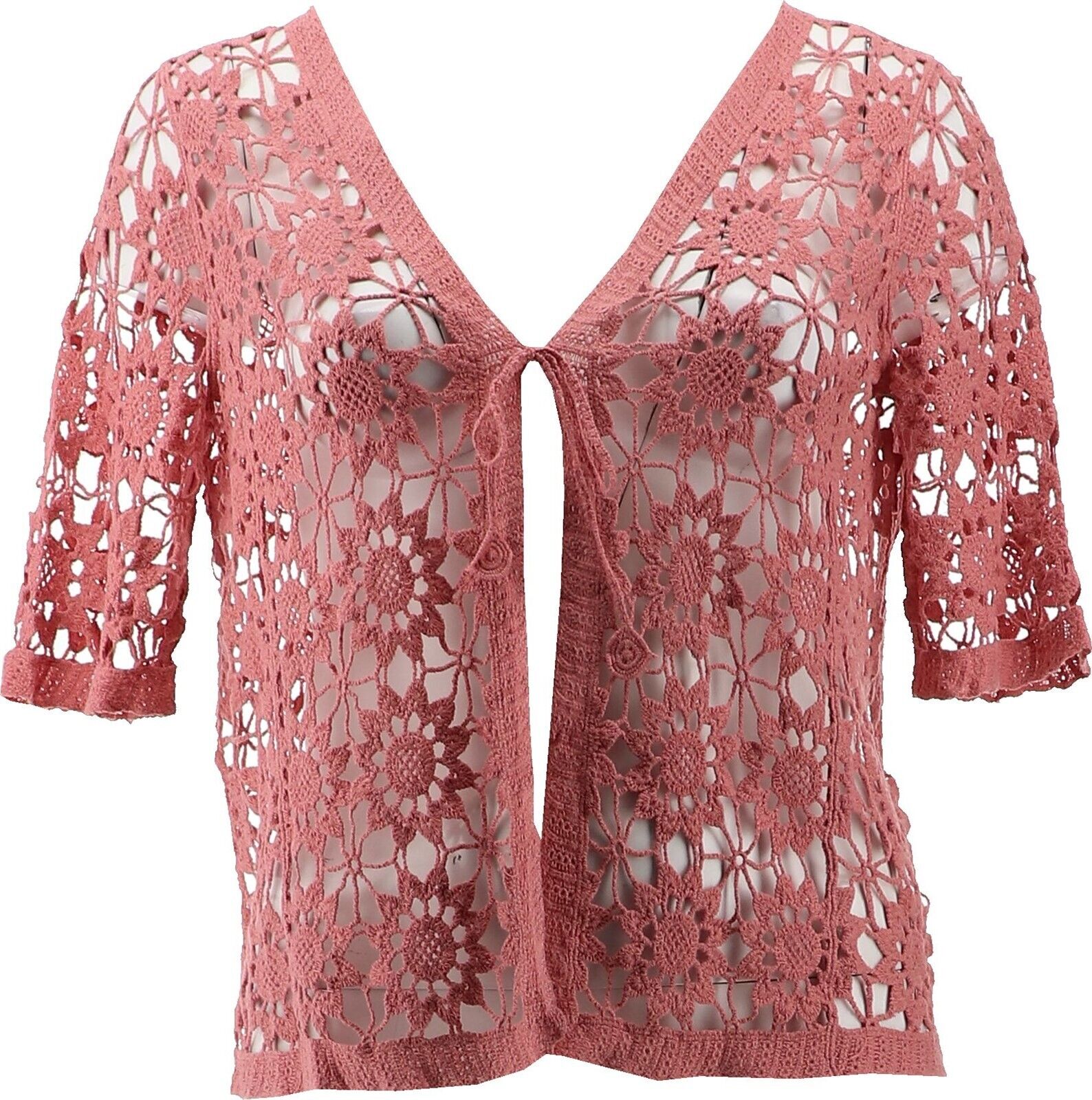 Nina Leonard Crochet Floral Lace Tie 