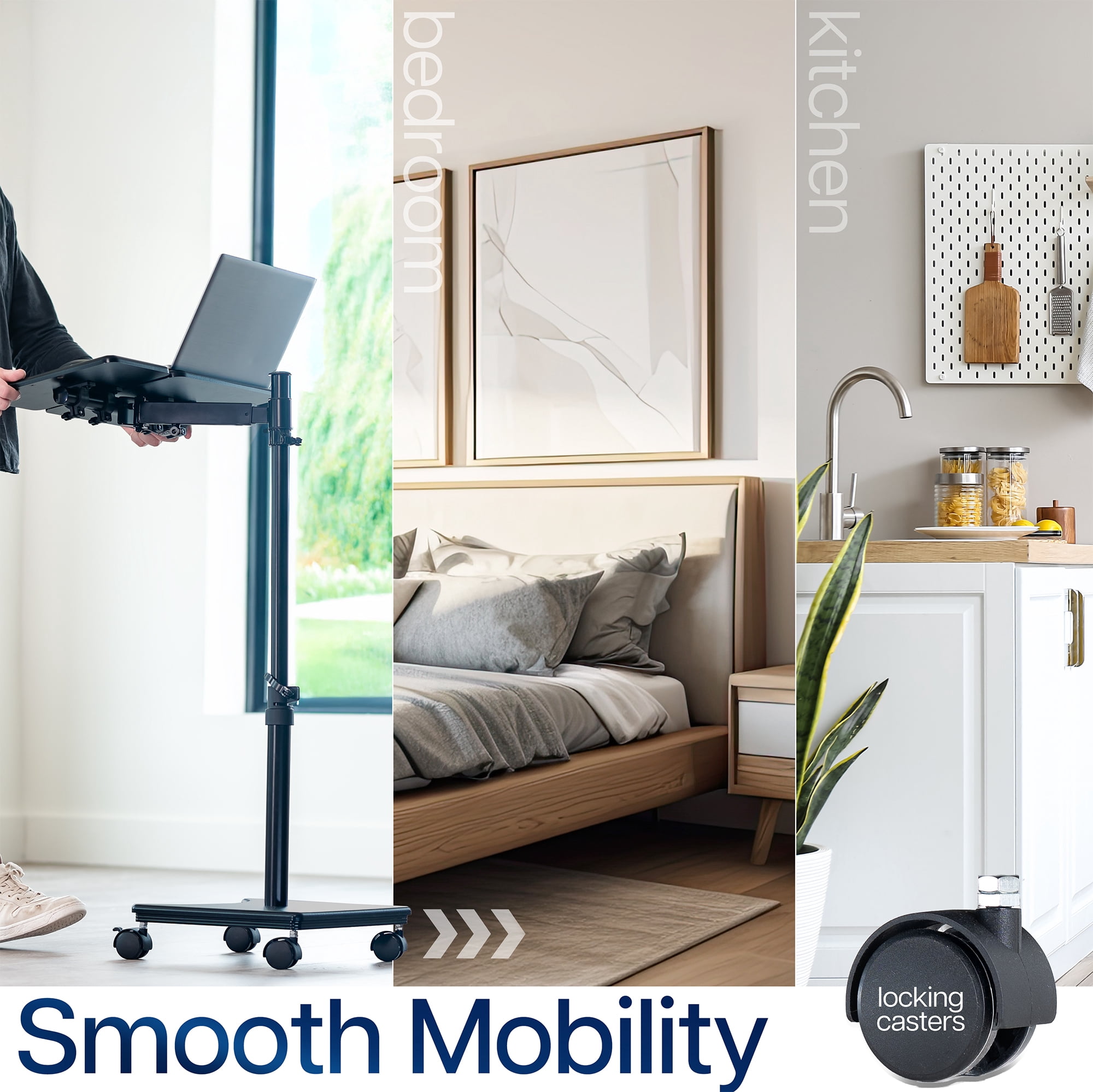 VIVO Black Laptop Cart with Extension Arm and Mouse Pad