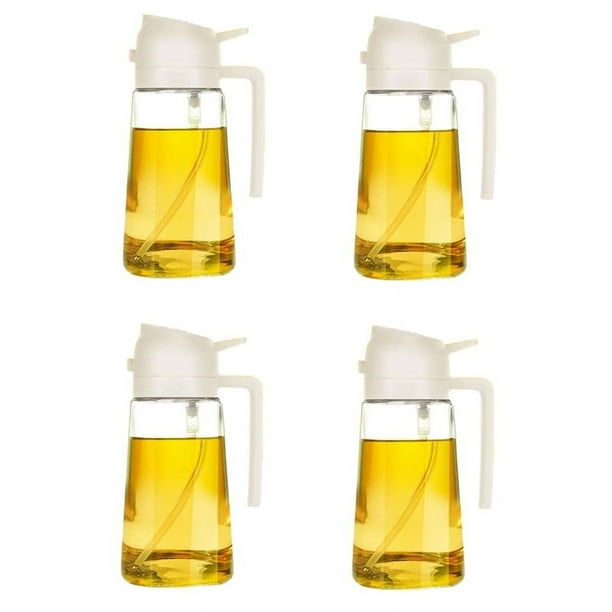 Dispensador de aceite para cocina, botella dispensadora de aceite y vertedor, dispensador de aceite de oliva 2 en 1, blanco 4 piezas