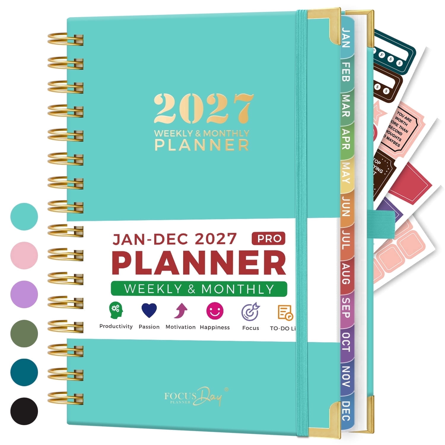ROBCURSE 2027 Planner/Calendar Jan 2027 - Dec 2027 Weekly & Monthly Planner with Ruler Colorful Monthly Tabs and 4 Planning Stickers Agenda Organizer Book for Office School Home 6.5 x 8.4