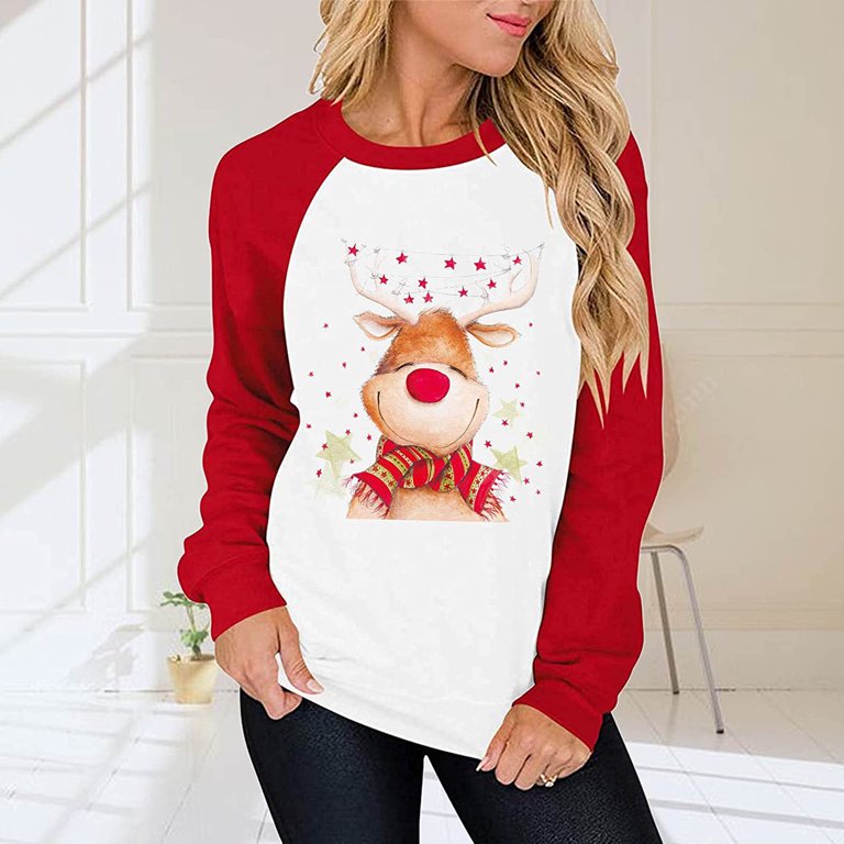 Christmas Pullovers For Womens Graphic Funny Elk Glass Print Thin Fall  Sweaters Fashion Crew Neck Long Sleeve Sweatshirt - Walmart.com
