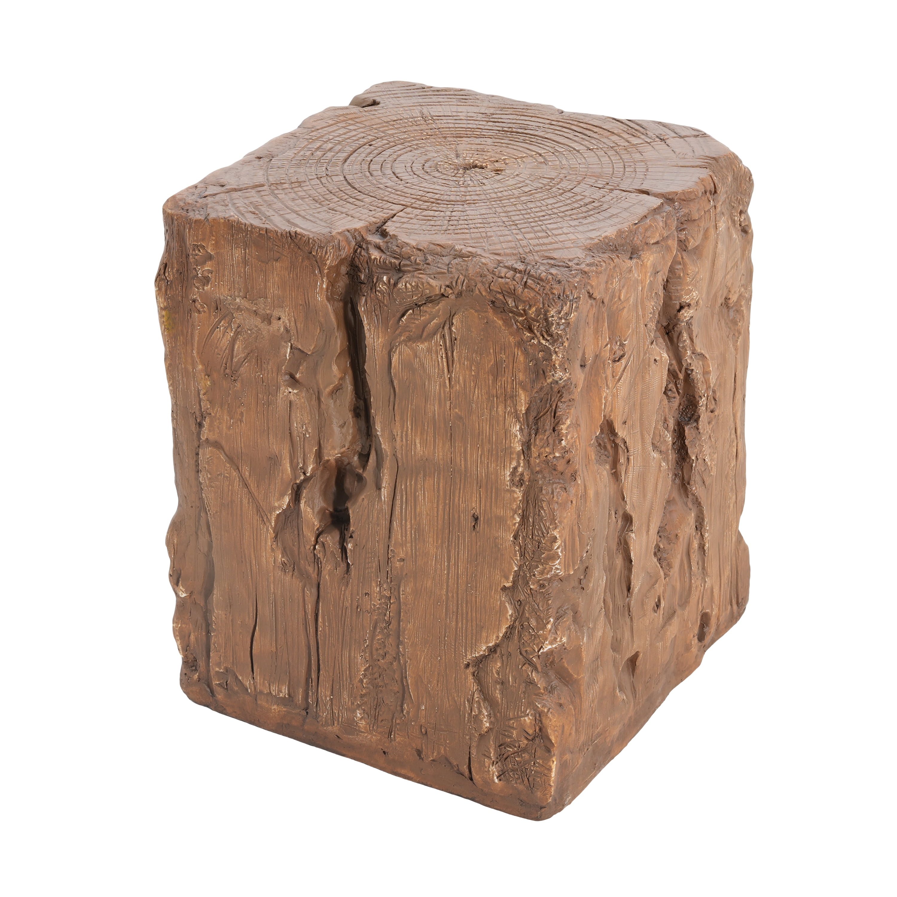 Stump Shape Indoor Outdoor Side Table for Garden Patio Deck, Brown