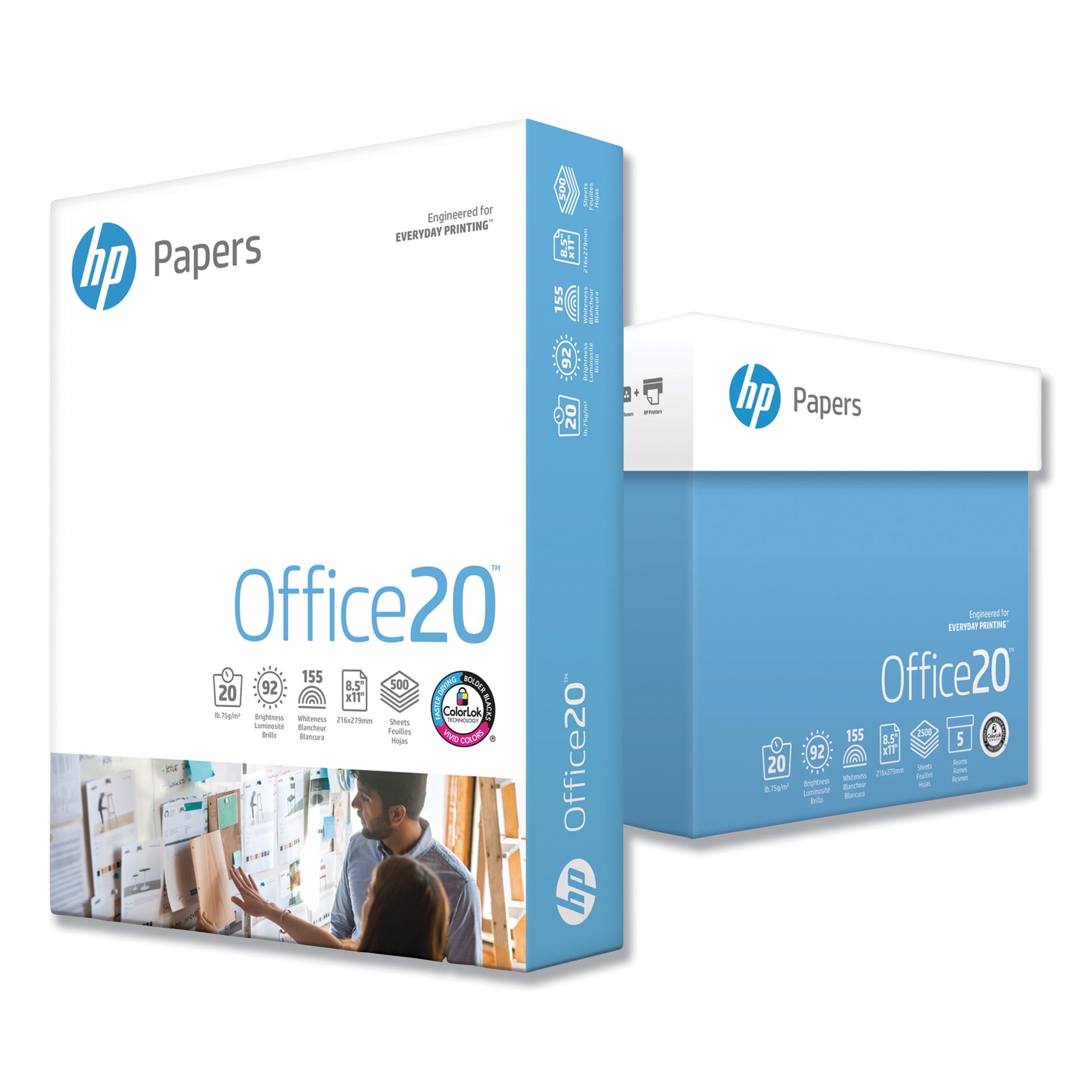 HP Papers Office20 Paper, 92 Bright, 20lb, 8.5 x 11, White, 2, 500