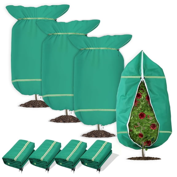 IC ICLOVER Plant Covers Freeze Protection, 4 Pack Reusable Winter Shrub Tree Frost Cloths with Zipper Drawstring (32" x 47")