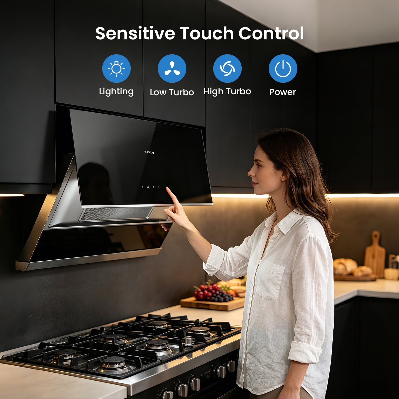ROBAM 30”Under Cabinet Range Hood, 850 CFM Powerful Suction, Side-Draft Design with Touch Control, Dishwasher Safe Filter, Tempered Glass Surface Vent Hood 3 Speed Exhaust Fan