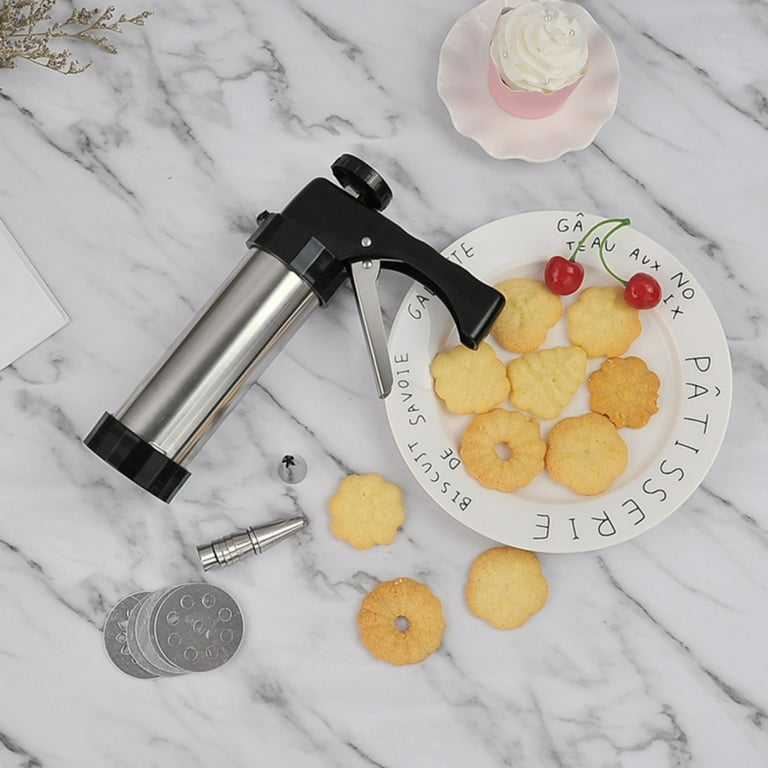 Cookie Press Maker Kit for DIY Biscuit Maker and Decoration with 8  Stainless Steel Cookie discs and 8 nozzles (Stainless Steel)