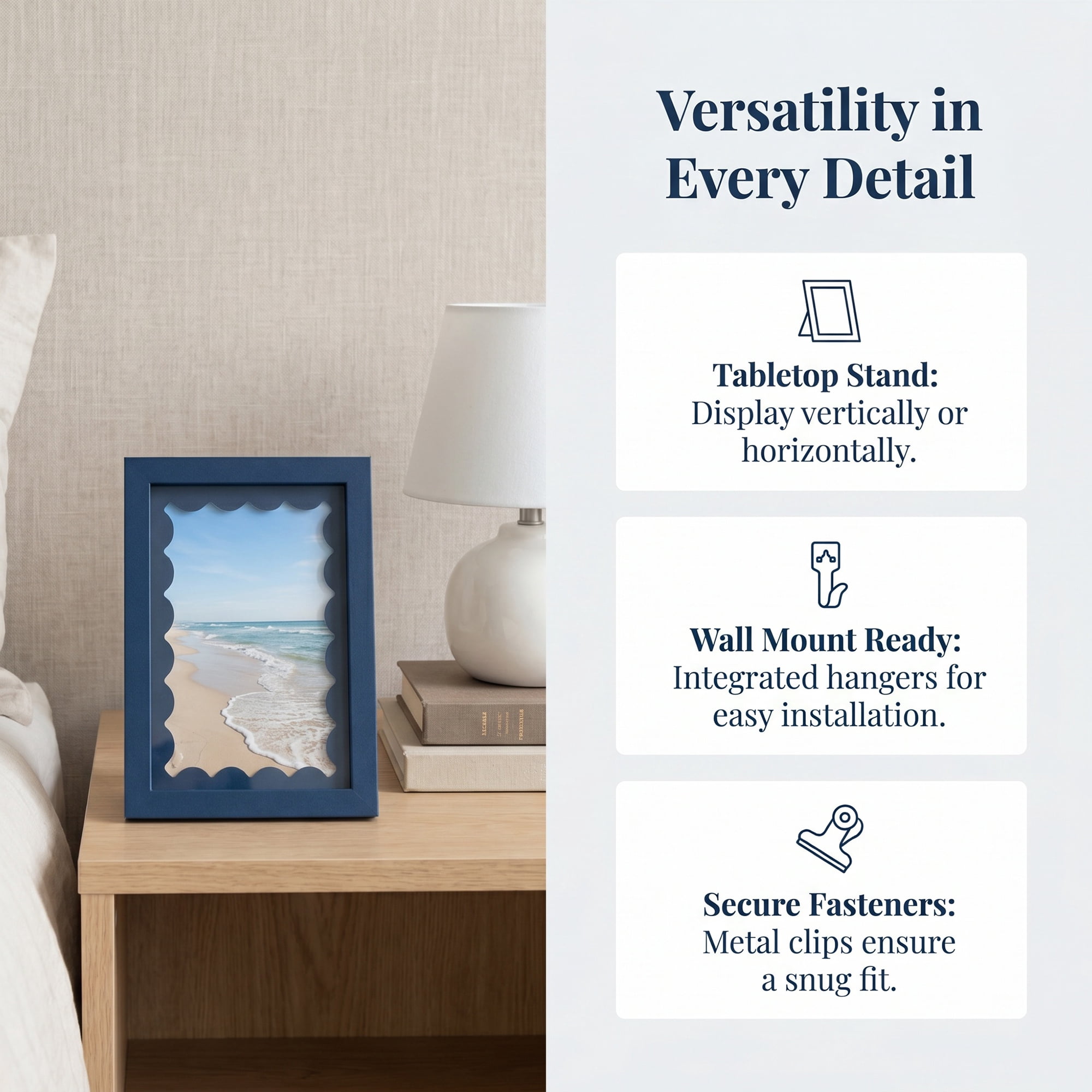 Unique Bargains MDF Wood Cute Wavy Picture Frame Dark Blue 5" x 7"