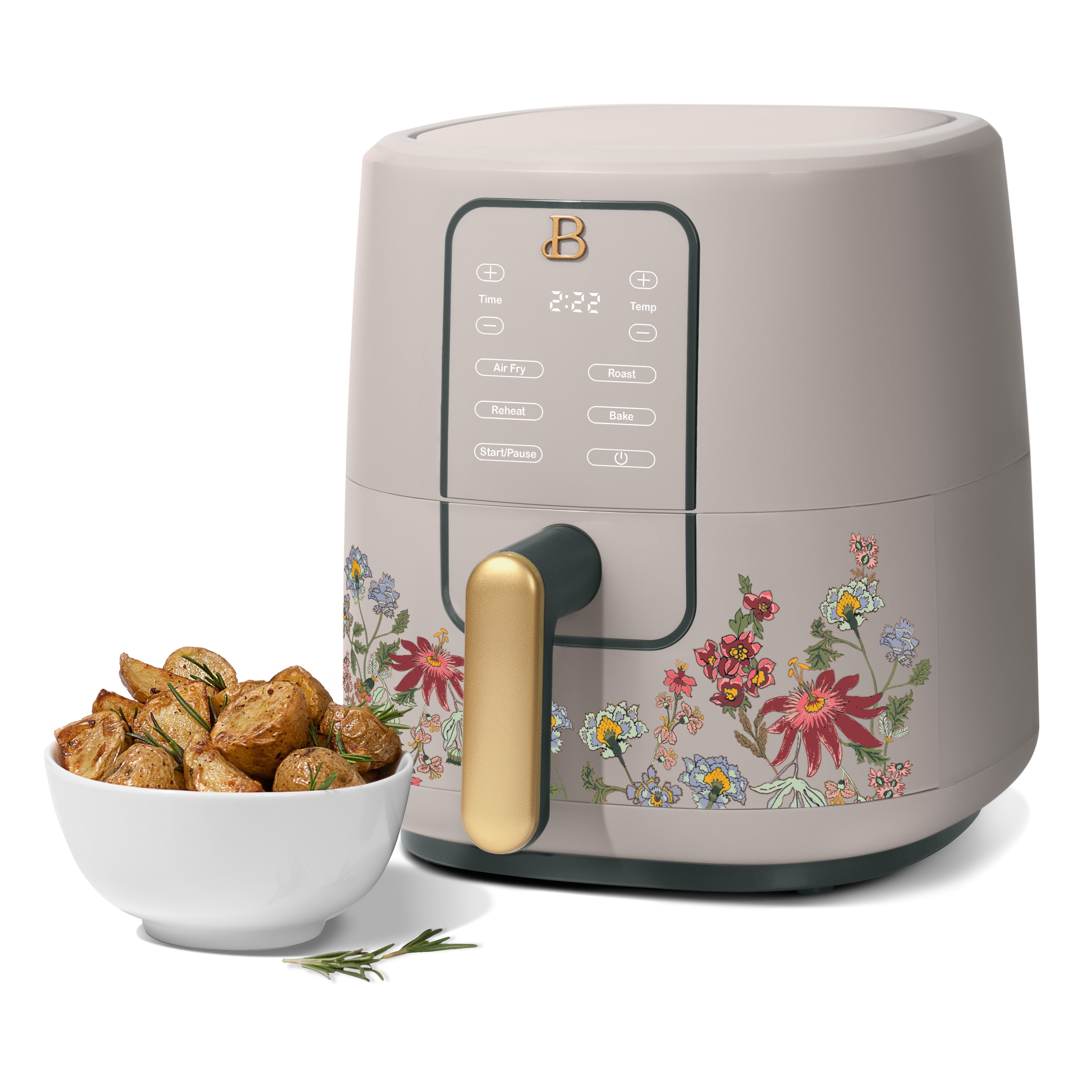 Beautiful 3 Qt Air Fryer with TurboCrisp Technology, EverGood Ceramic Nonstick Coating, Wildflower Porcini Taupe by Drew Barrymore