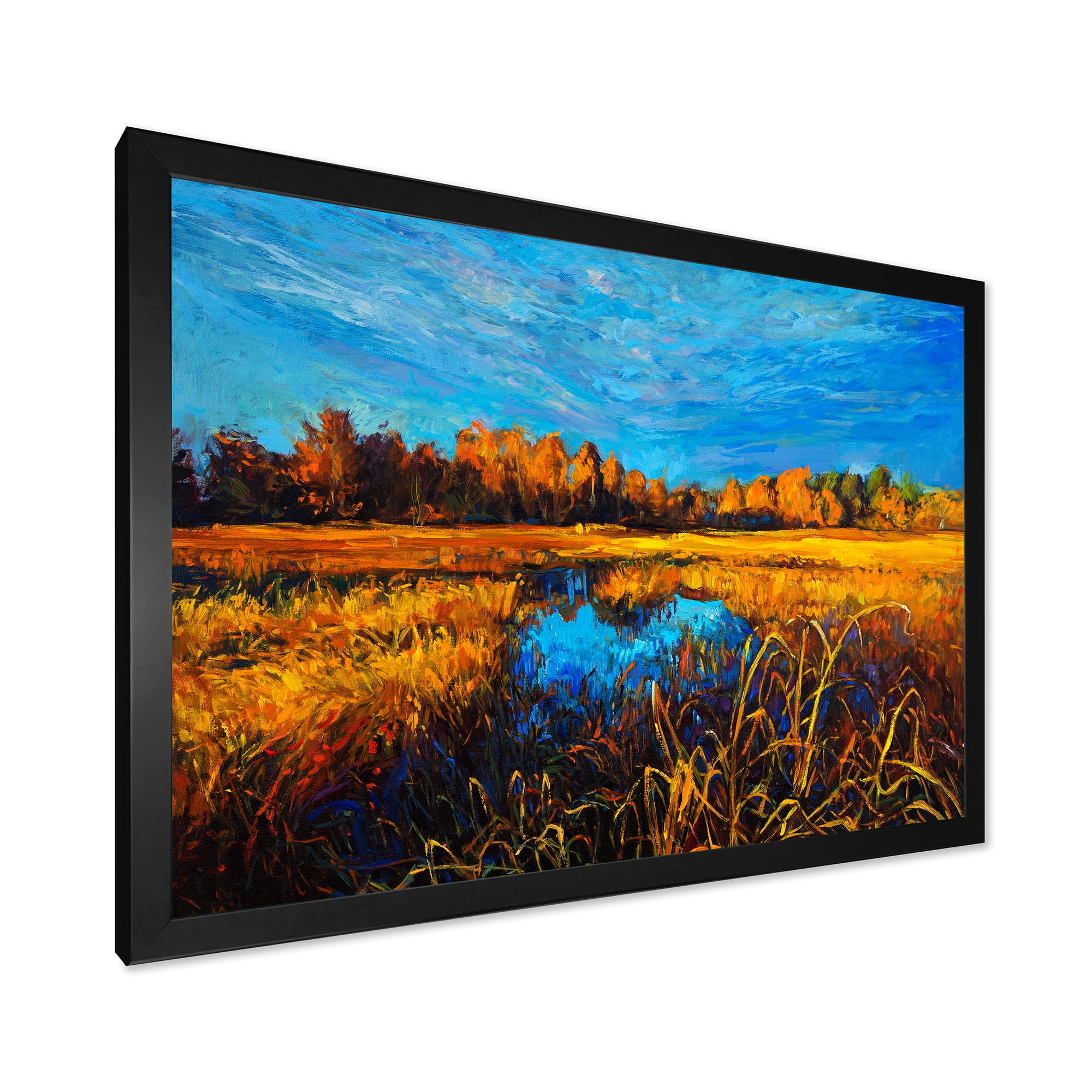 Designart 'A Light Blue Sky Over Orange Meadows' Traditional Framed Art Print