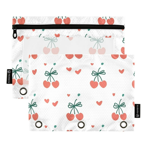 ALAZA 2 Pack Pencil Pouch Cherry and Hearts Pencil Case for 3 Ring Binder Clear Window Pencil Bag Organizers