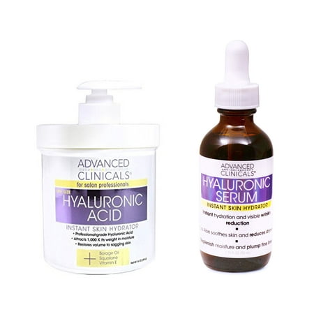 Advanced Clinicals Hyaluronic Acid Skin Care Set - Value Set of Hydrating Body Cream and Face Serum.