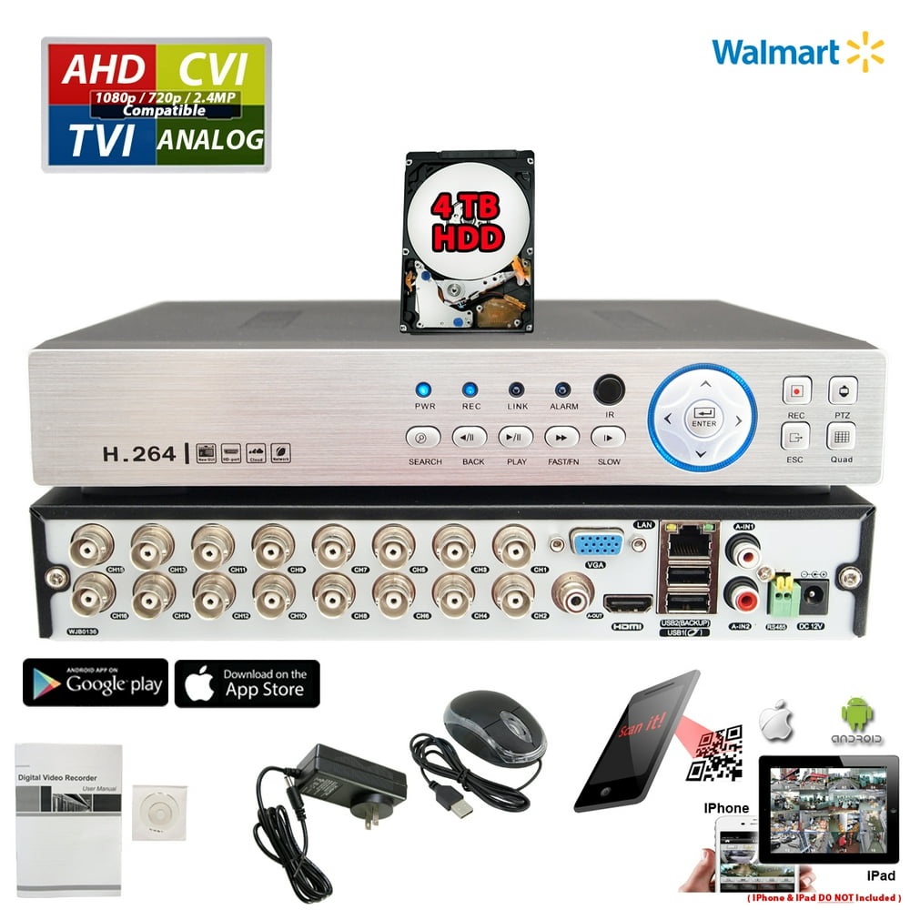 Evertech 16 Channel DVR with 4TB Hard Drive H.265 High-Definition TVI