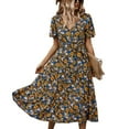 thumbnail image 3 of PENGXIANG Femmes Casual Print Fleur Slim Été Manches Courtes V-Cou Robe, 3 of 3