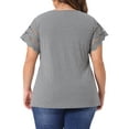 thumbnail image 3 of Agnes Orinda Women's Plus Size Tops Lace Panel Hollow Short Sleeves Spring Summer Solid Blouses 4X Grey, 3 of 6