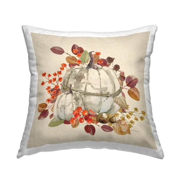 Stupell Industries Harvest Leaves Pumpkins 18" x 18" Holiday Floral Print Polyester Throw Pillow, Zip Closure 1 Count