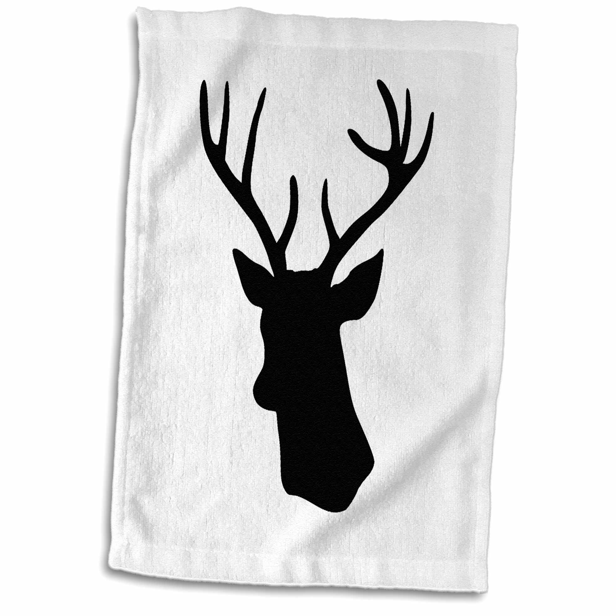 3dRose Black Deer head silhouette on white. Modern stag with antlers