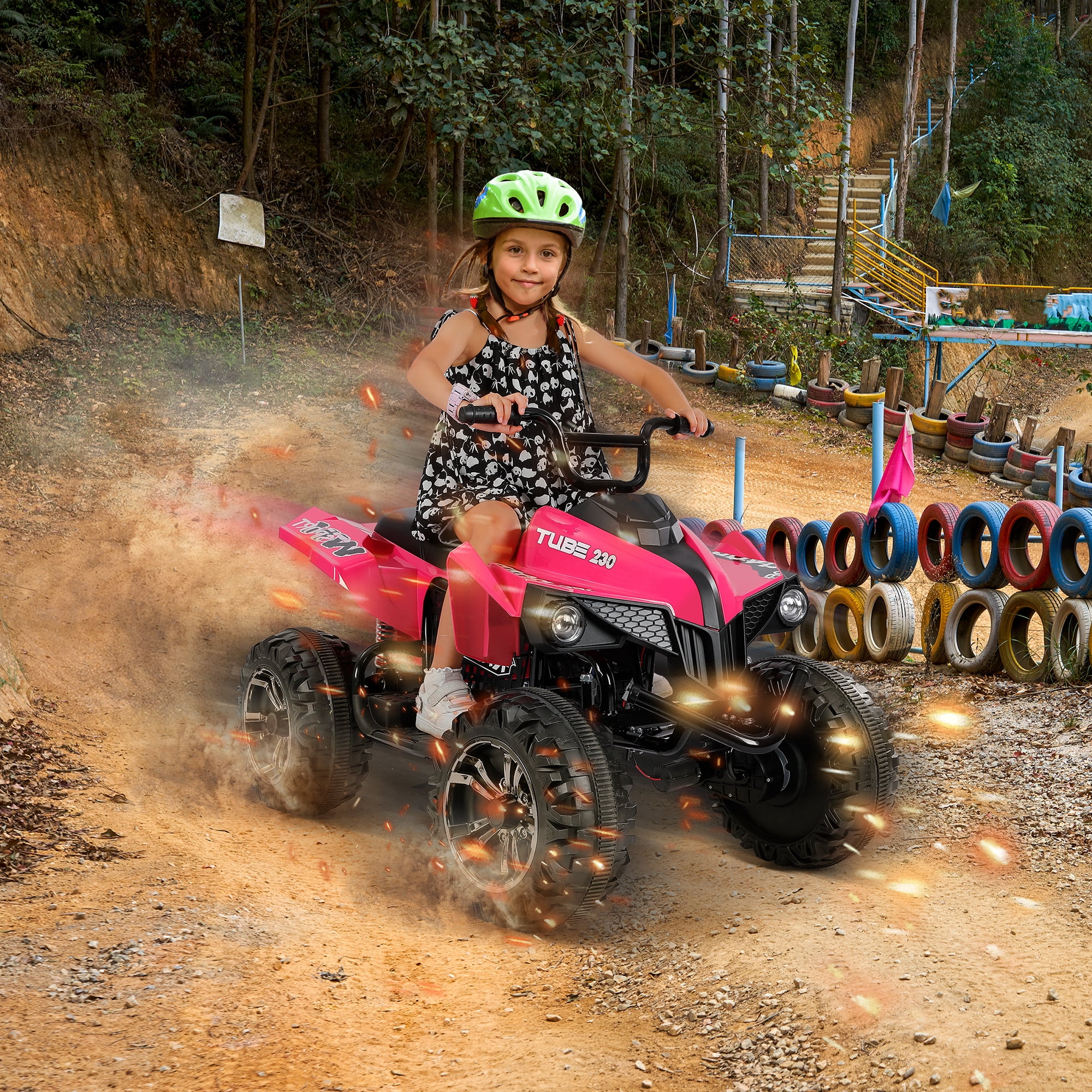 Neche 24V 2 Seater Ride on Toy, 4*200W Motors,9AH Battery Powered ,4-Wheeler Kids ATV with Bluetooth & LED lights, for Ages 3-8,Pink