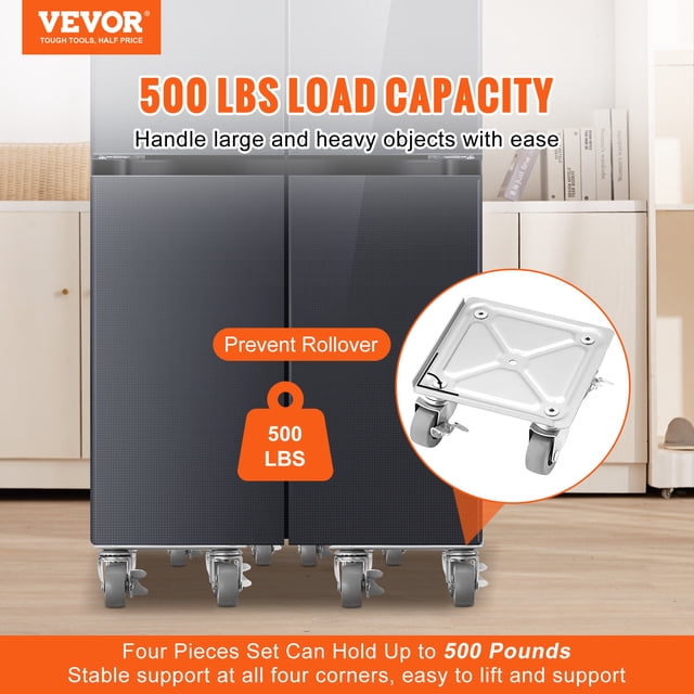 Carro para muebles VEVOR con ruedas giratorias de PP de 360° y panel de acero al carbono 4 piezas Capacidad de 500 libras