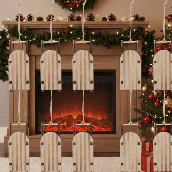 HONMEET 10Pack Mini Wooden Sleds Sleigh Christmas Decorations Beige Hanging for Shop Decoration