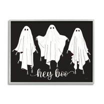 Stupell Industries Hey Boo Three Ghosts Holiday Painting Gray Framed Art Print Wall Art, 30 x 24