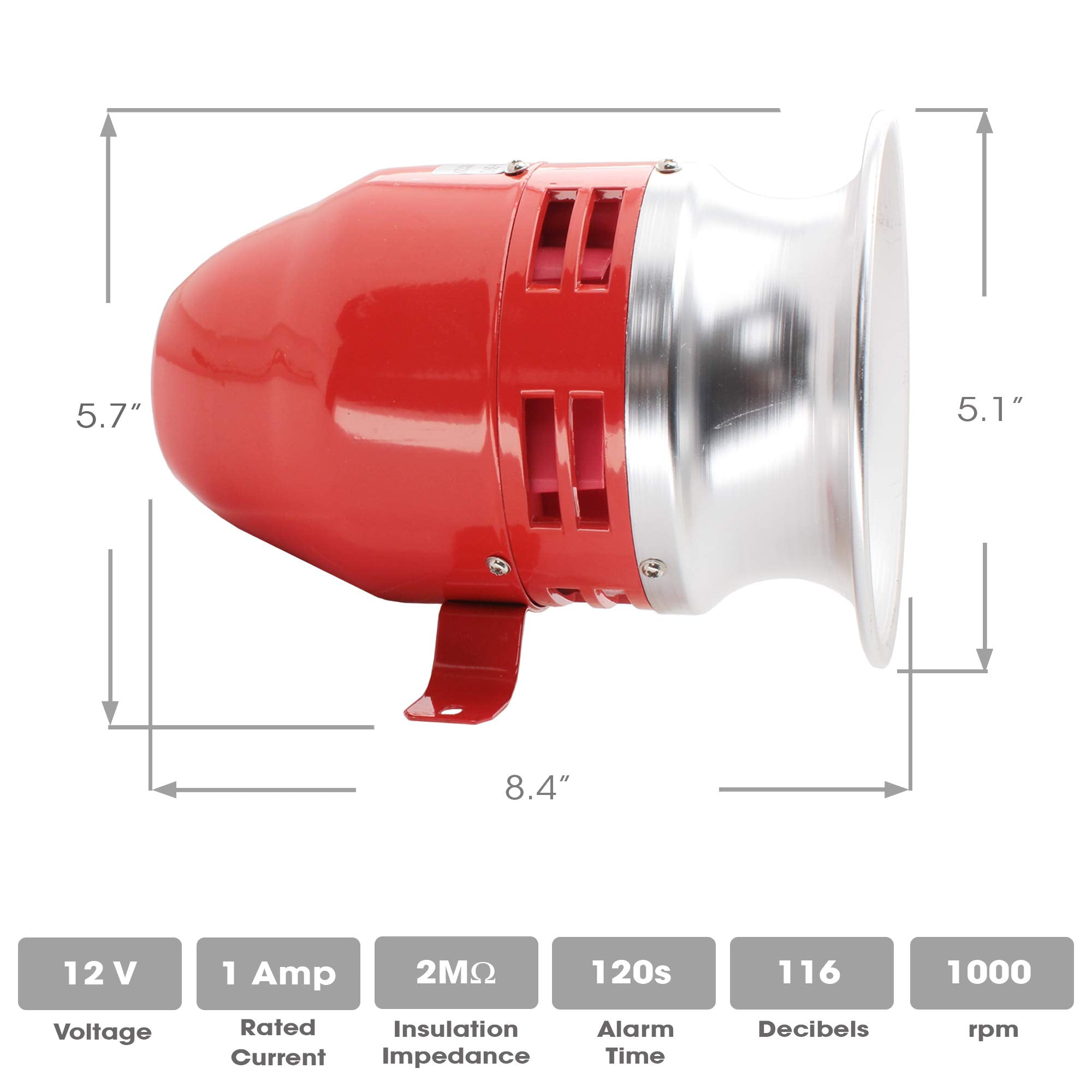 Shopcorp MS-190 12V Industrial Motor Alarm Bell Horn Sound Buzzer Siren 116 Decibels Decibel Security